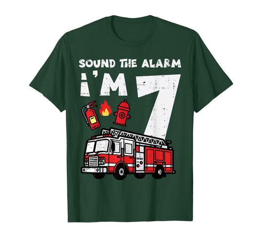 Sound The Alarm Im 7 Firetruck 7th Birthday Bday Boys Kids T-Shirt