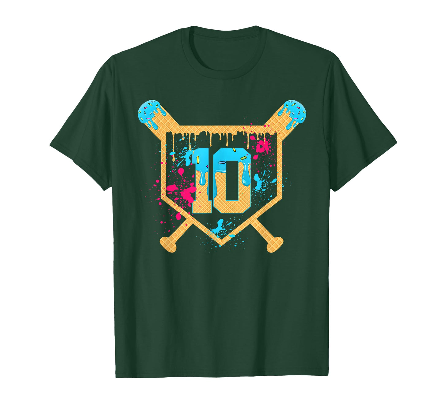 10 Years Old 10th Birthday Baseball Ice Cream Dripping Boys T-Shirt