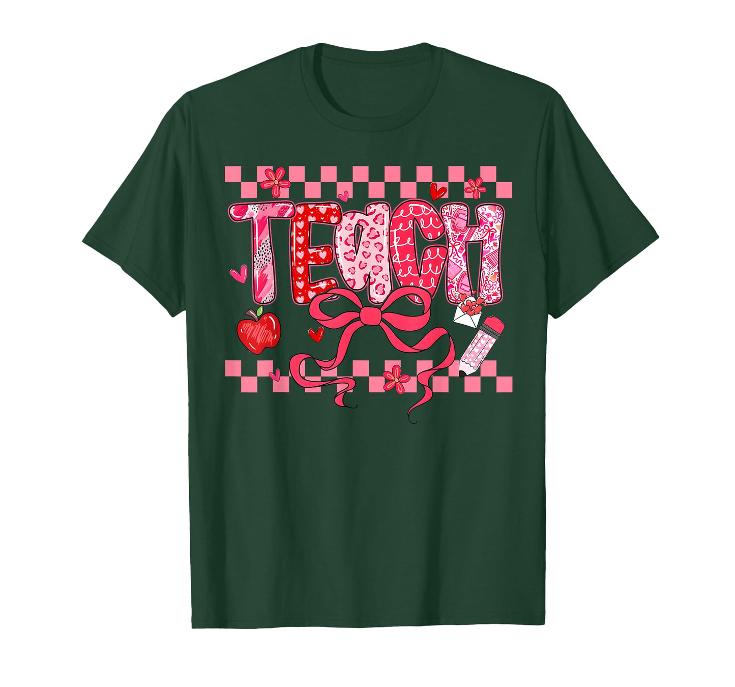 Valentine Teacher Coquette Bow Pencil Girl Women T-Shirt