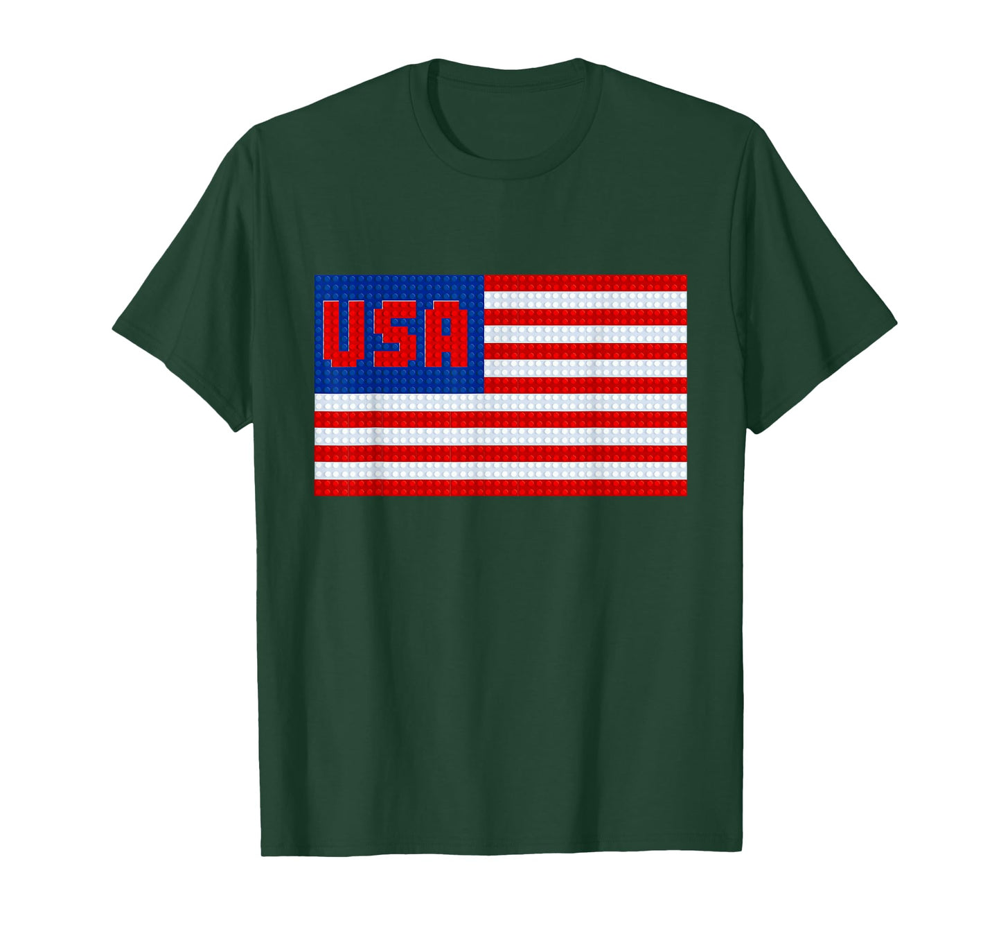 USA Flag - Patriotic Brick Builder Block Building T-Shirt