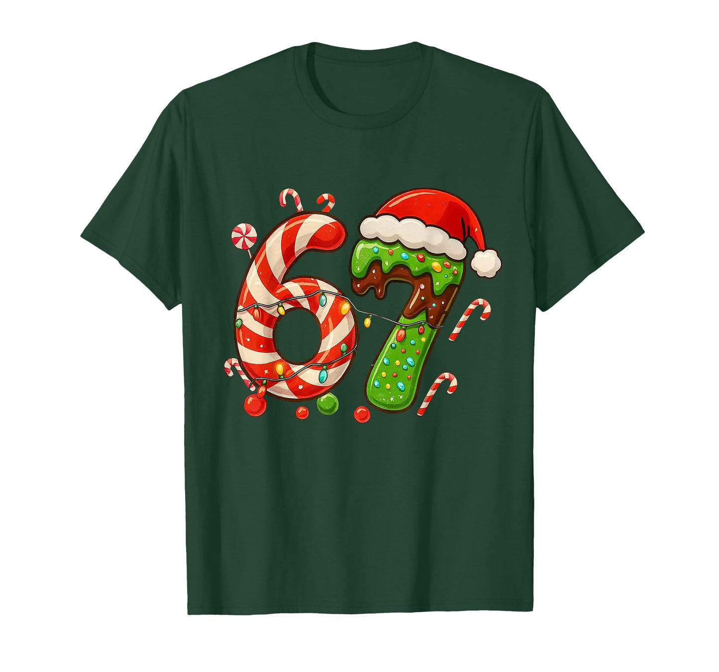 67 Christmas 6 7 Six Seven Meme 67 Candy Cane Xmas Holiday T-Shirt