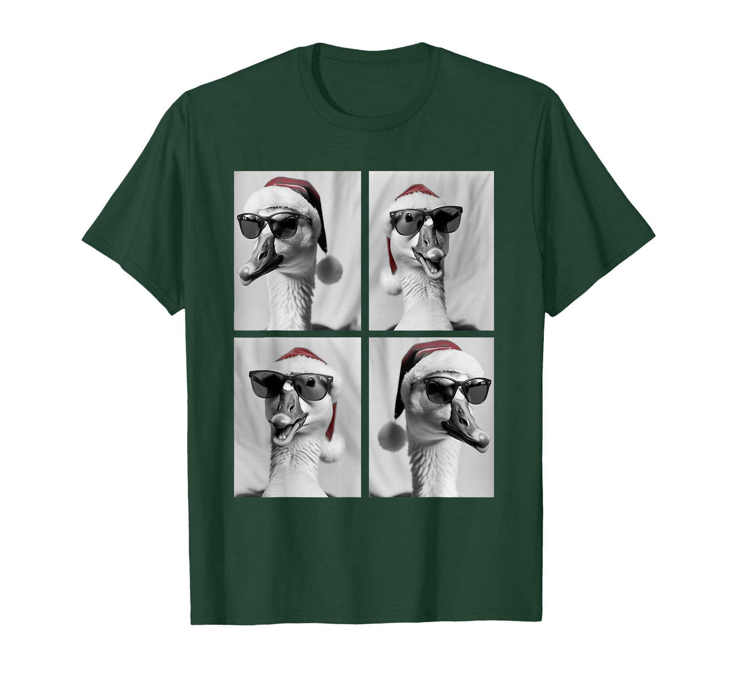 Funny Christmas Goose in Sunglasses Santa Hat Festive Geese T-Shirt