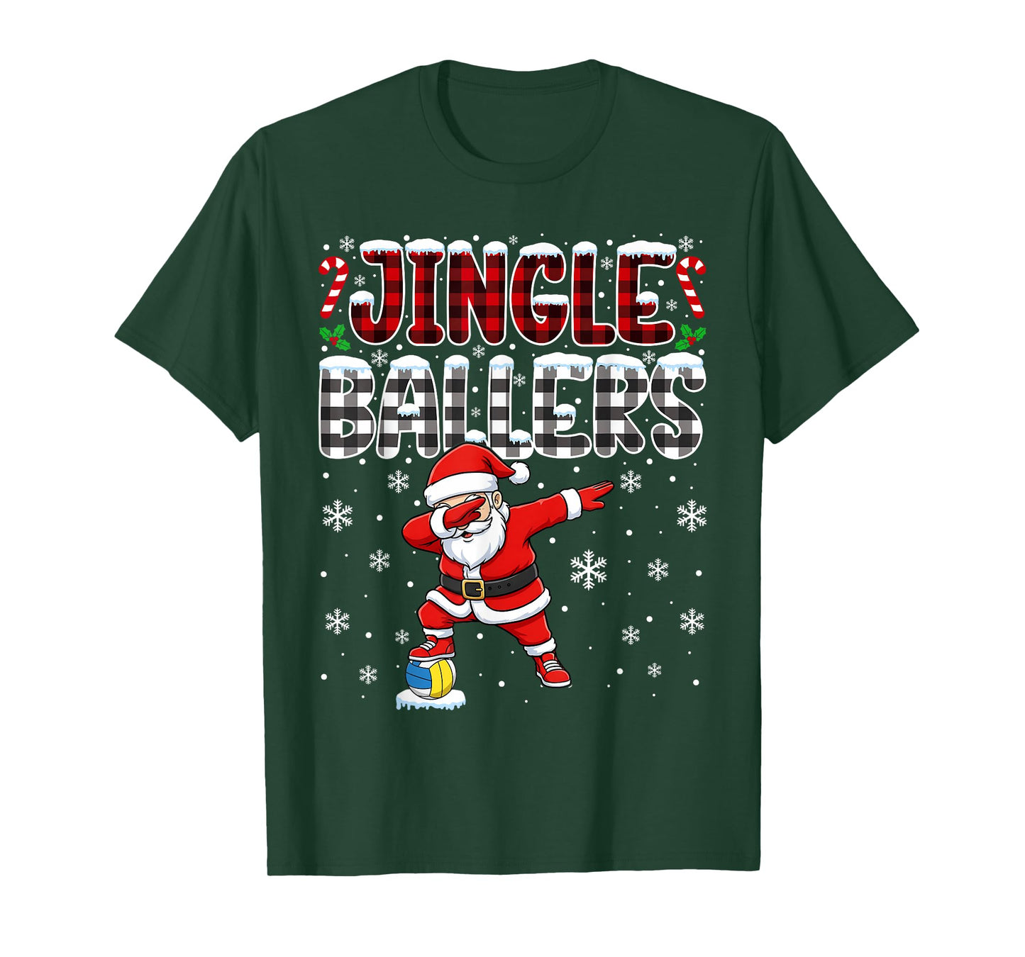 Jingle Ballers Plaid Santa Dabbing Volleyball Christmas T-Shirt