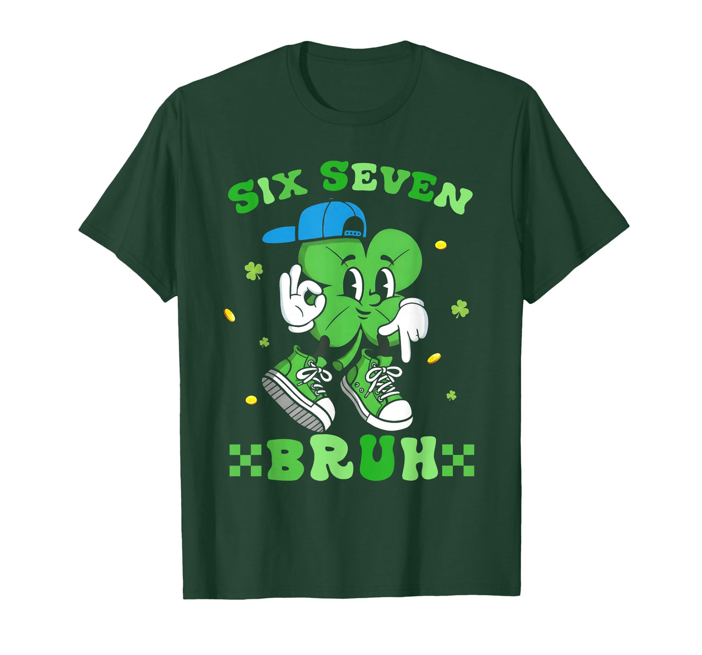 Six Seven Bruh Meme 67 Dabbing Shamrock St Patricks Day Kids T-Shirt