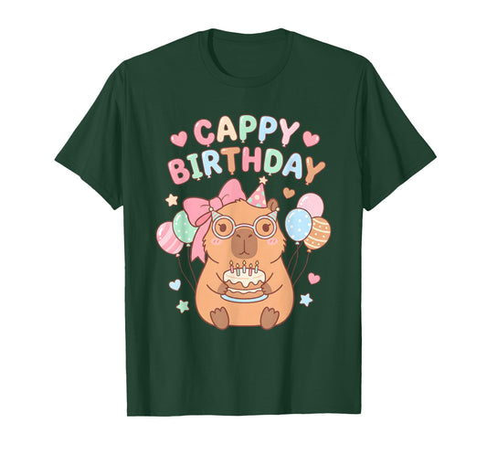 Capybara Birthday Girl Cute Capybara Animal Lovers Bow Party T-Shirt