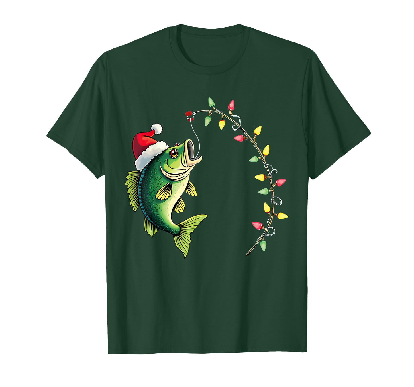 Funny Bass Fishing Santa Hat Christmas Pajama Fishermen Fish T-Shirt