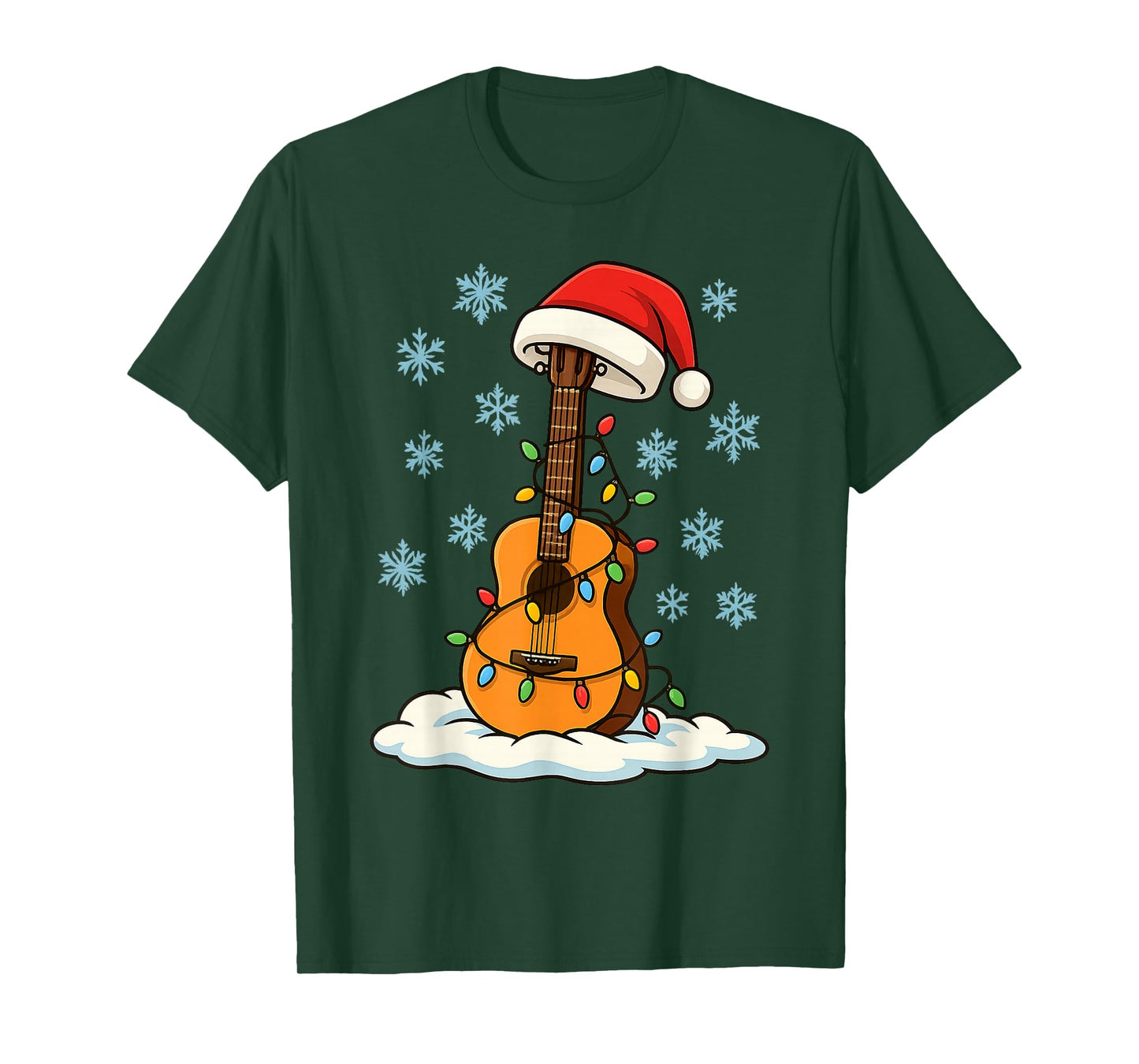 Fun Christmas Lights Wrapped On Acoustic Guitar Music Lover T-Shirt