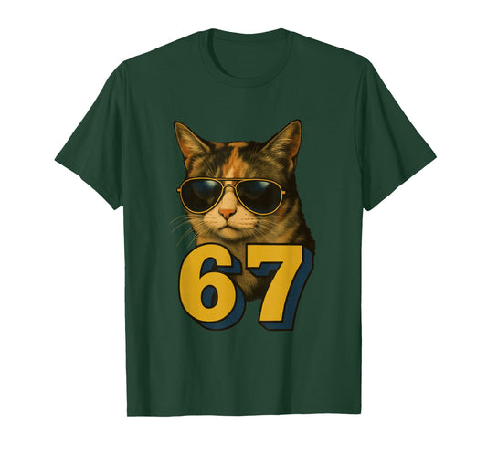Funny 67 Meme Trend 6 7 Cat Six Seven Viral Youth Slang T-Shirt