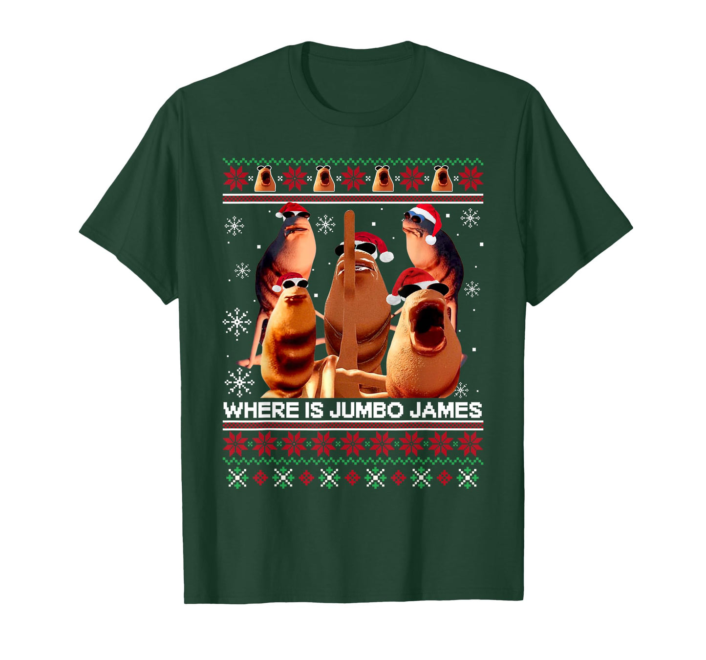 Where is Jumbo James Ugly Christmas Marcus The Worm Xmas T-Shirt