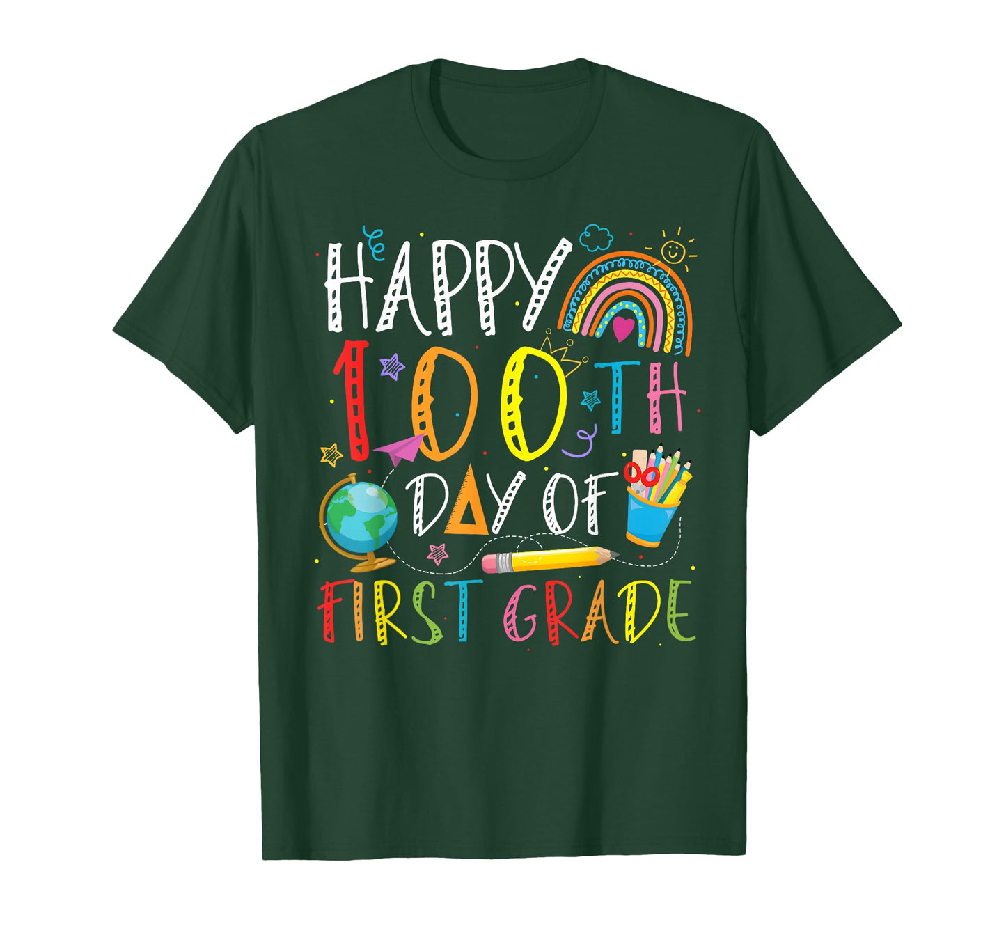 Happy 100th Day of 1st Grade Kids Teacher 100 Days Rainbow T-Shirt