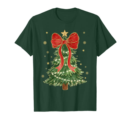 Coquette Bow Christmas Tree Xmas Holiday Girly Outfit Women T-Shirt