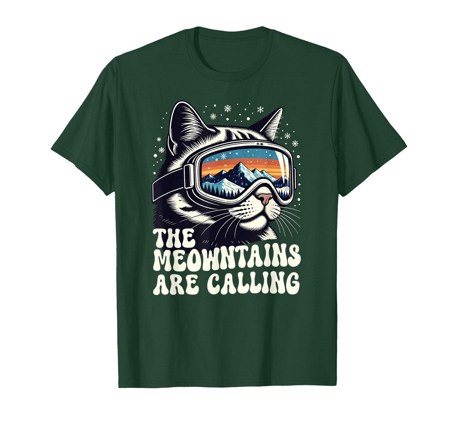 Retro Meowntains are Calling Cat Funny Snowboarding Skiing T-Shirt