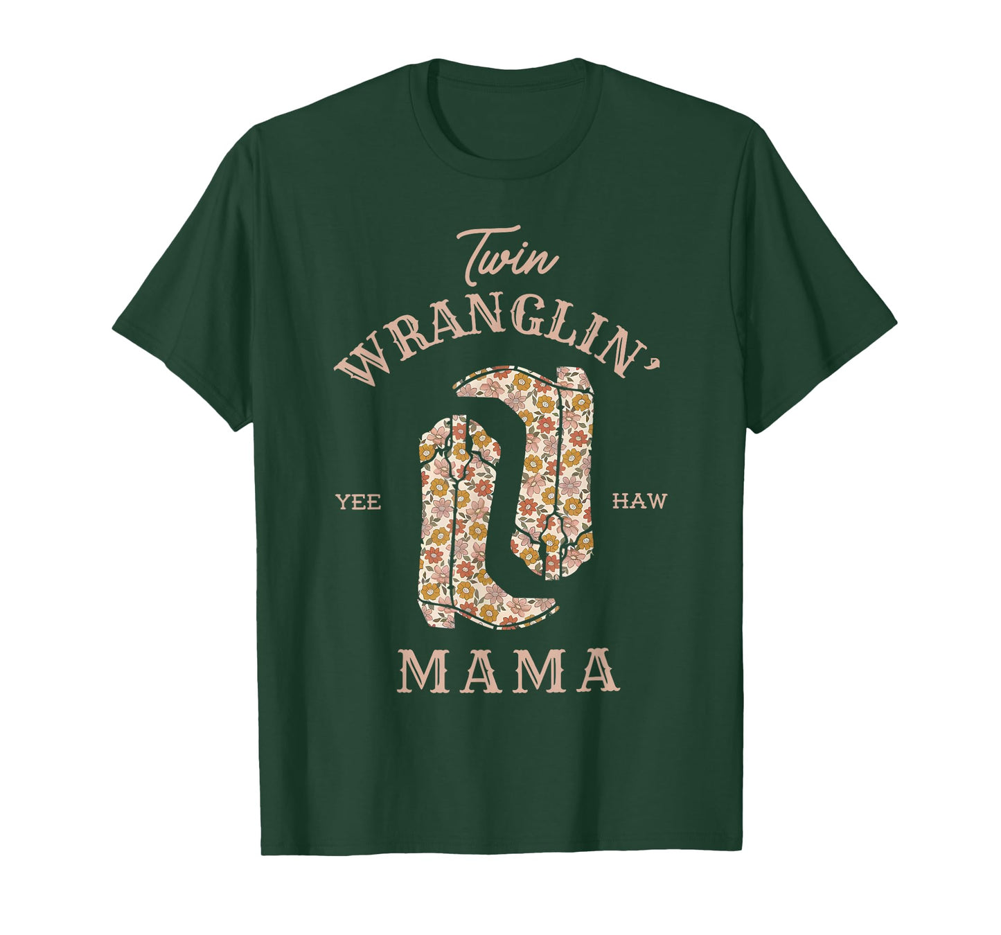 Twin Wranglin's Mama Pregnancy Announcement Baby Western Mom T-Shirt