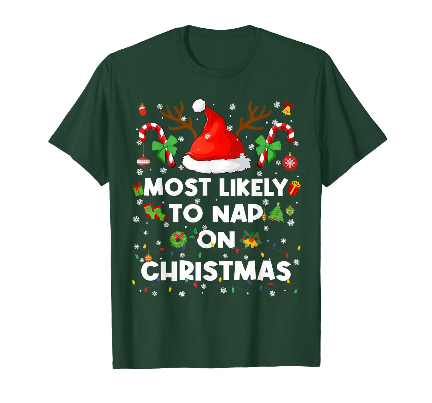Most Likely to Nap On Christmas Pajamas Pjs Xmas Men Women T-Shirt