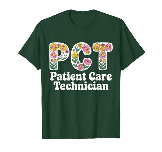Floral PCT Patient Care Technician Medical Groovy Healthcare T-Shirt