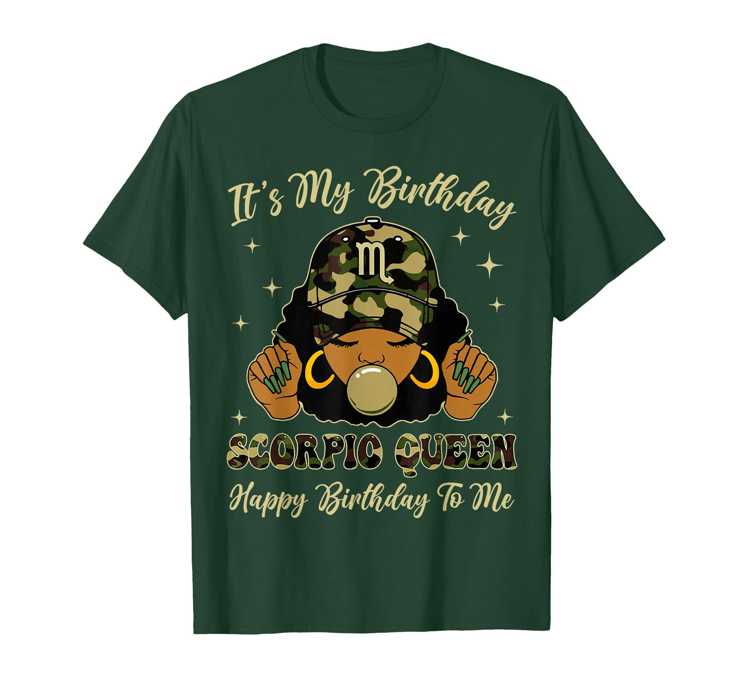 It's My Birthday Scorpio Black Woman with Cap Camo T-Shirt