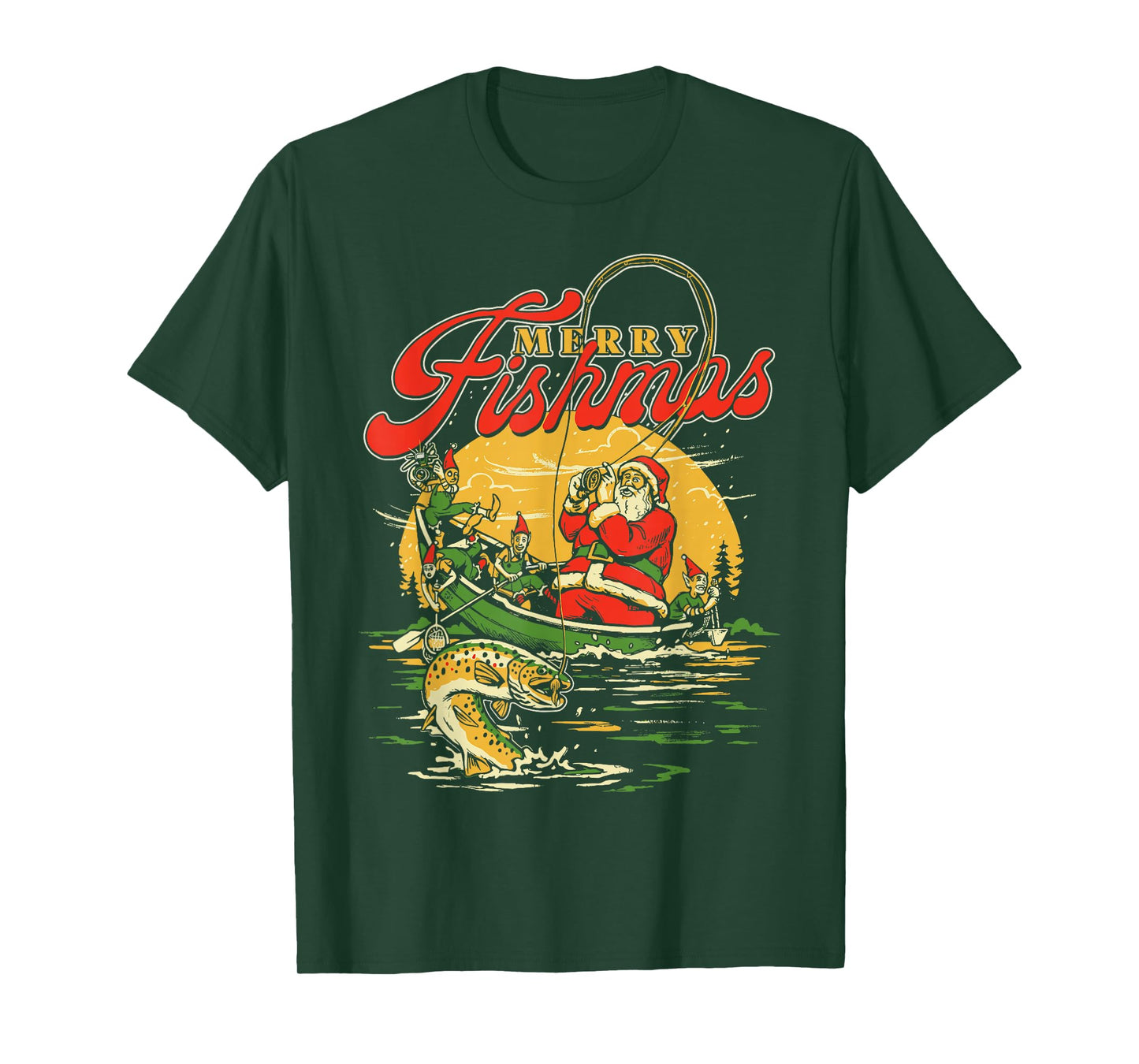 Merry Fishmas Santa Fishing Funny Christmas Holiday Tee T-Shirt