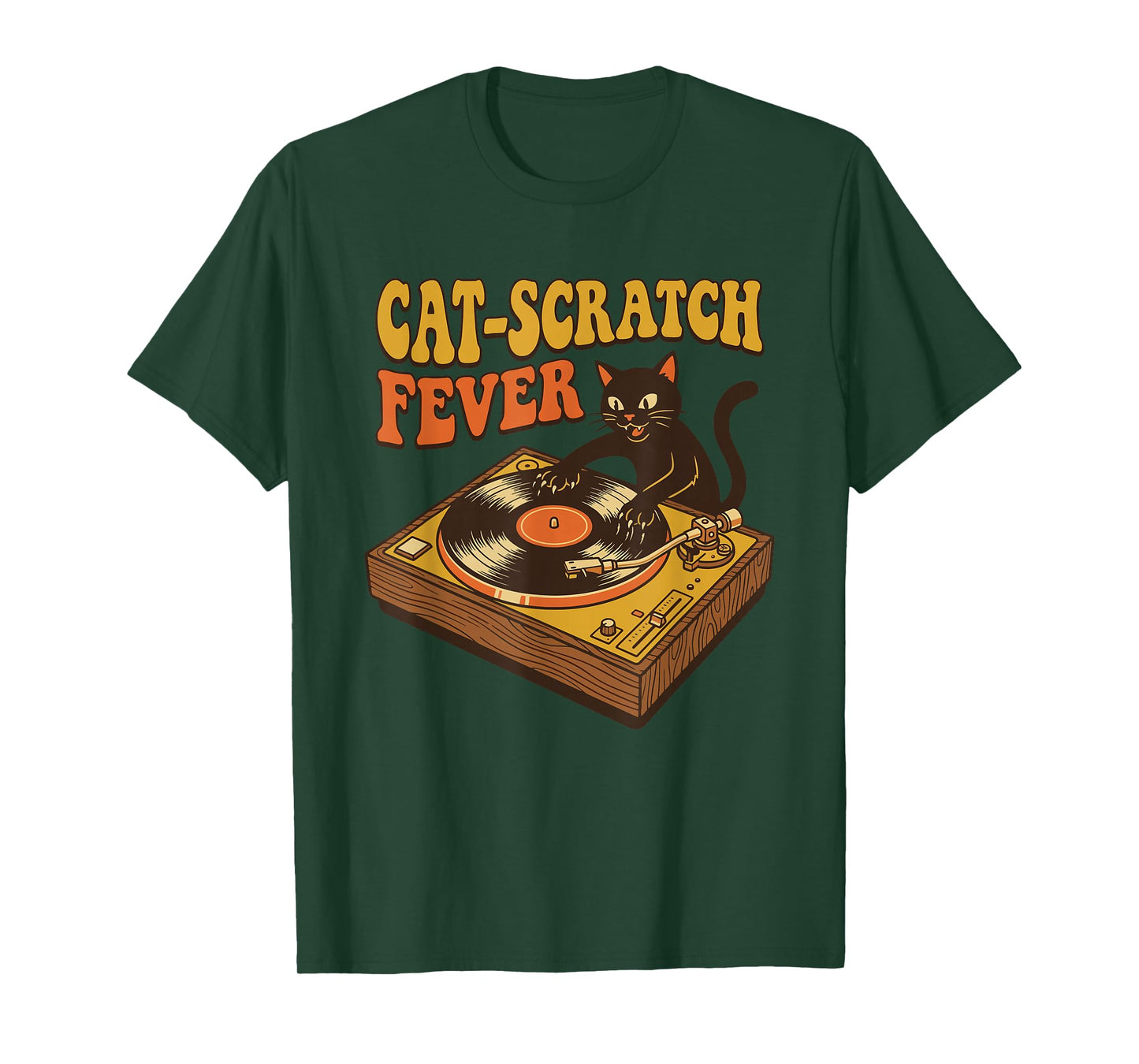 Funny DJ Cat Turntable Vinyl Record Retro Music T-Shirt