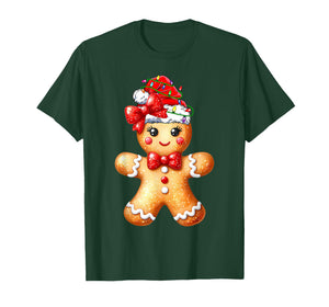 Merry Christmas Shirt Gingerbread Santa Pajamas Girls Women T-Shirt