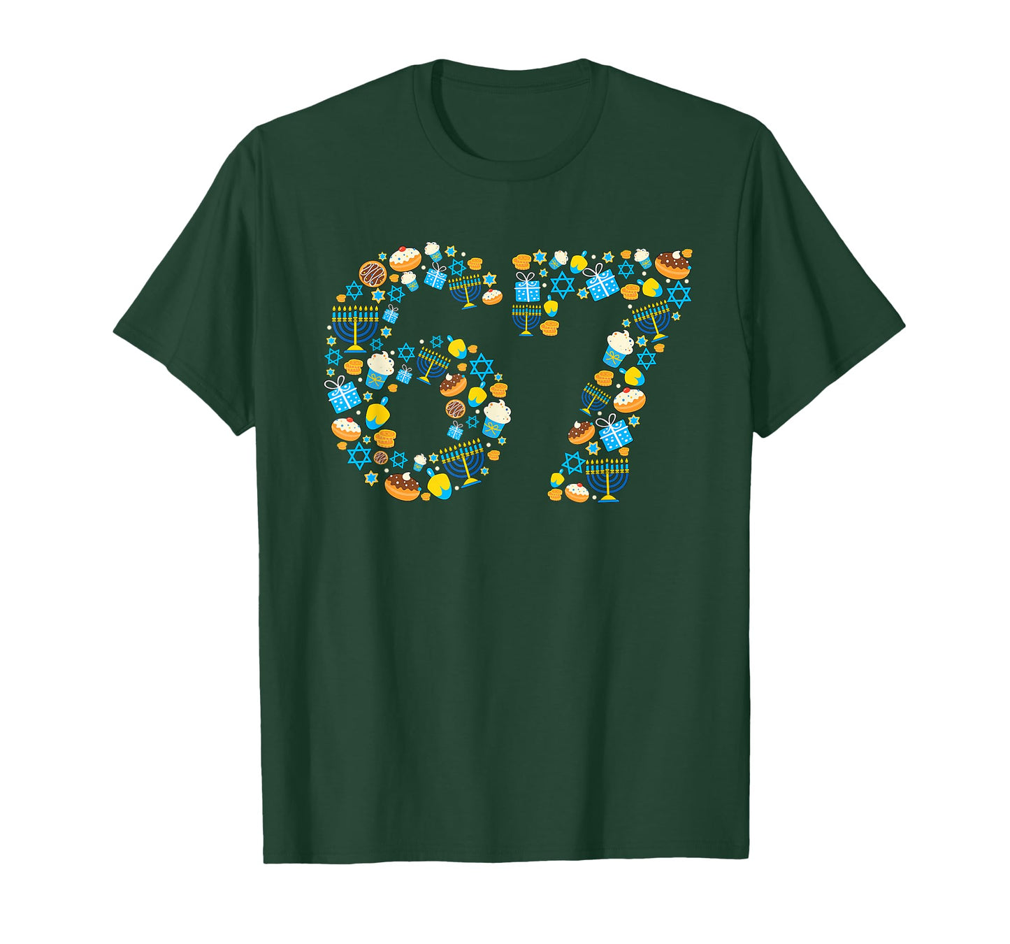 Hanukkah Menorah Dreidel 67 Festive Chanukah Six Seven Meme T-Shirt