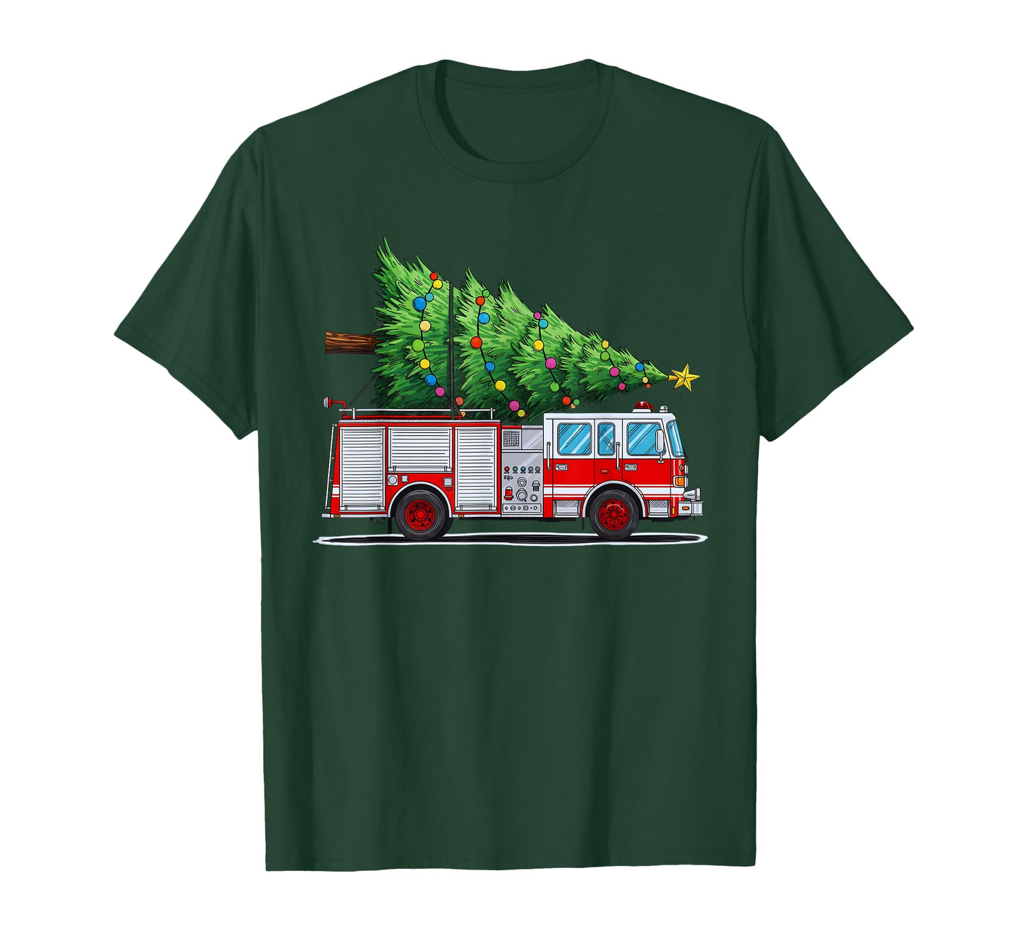 Fire Truck Christmas Tree Xmas Lights Firefighter Holiday T-Shirt