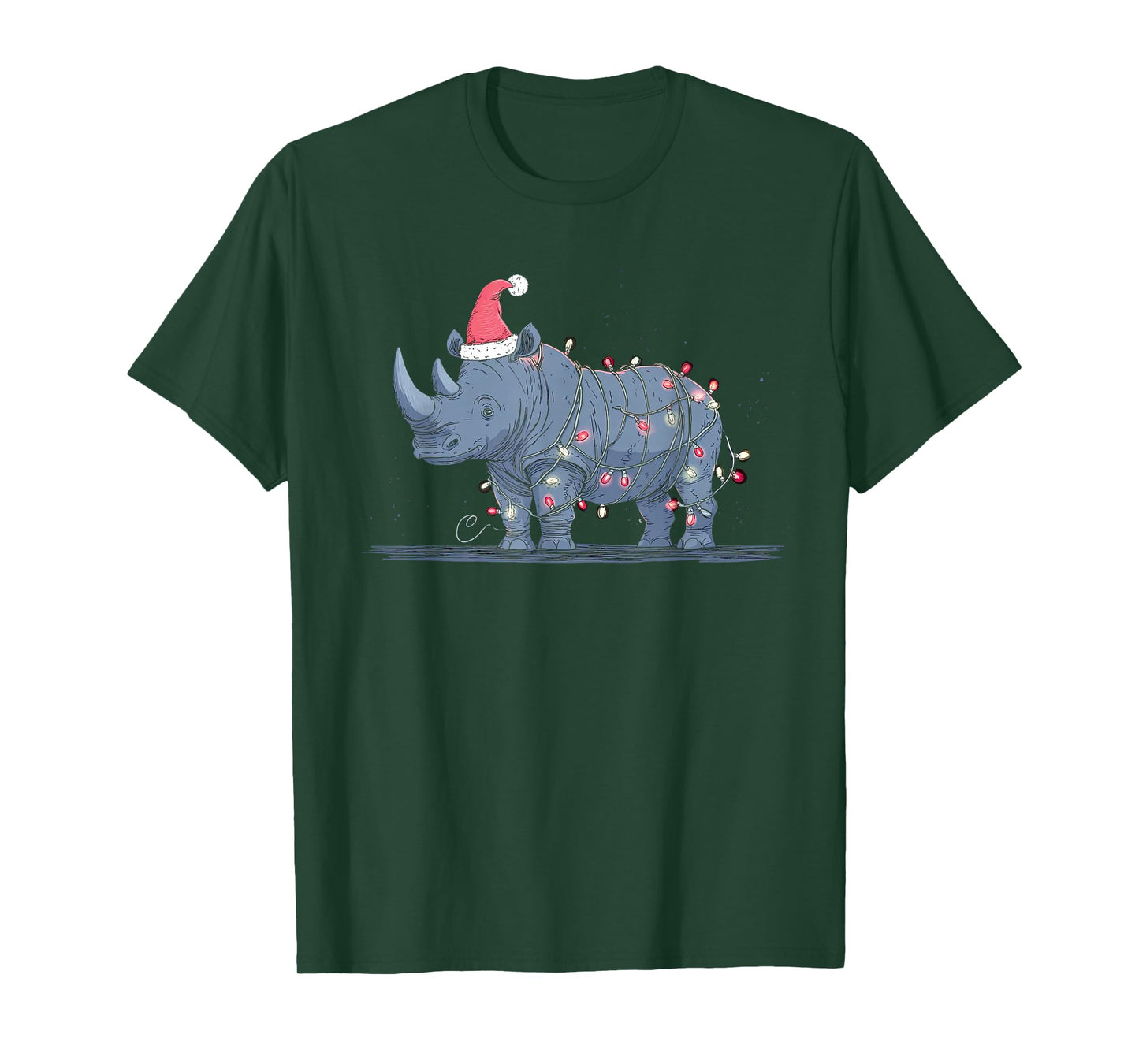 Funny Rhino Christmas Graphics Animal Lights Rhinoceros T-Shirt
