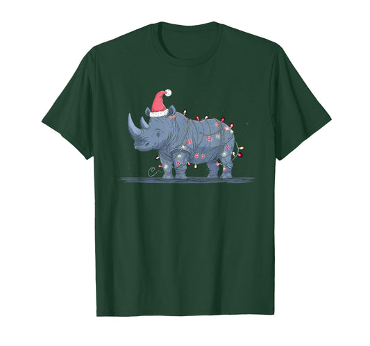 Funny Rhino Christmas Graphics Animal Lights Rhinoceros T-Shirt