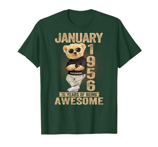 70 Year Old January 1956 Teddy Bear 70th Birthday Men Women T-Shirt