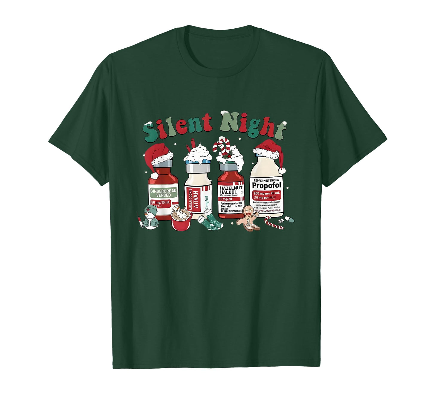 Silent Night Funny Nurse Christmas Sedation Theme T-Shirt