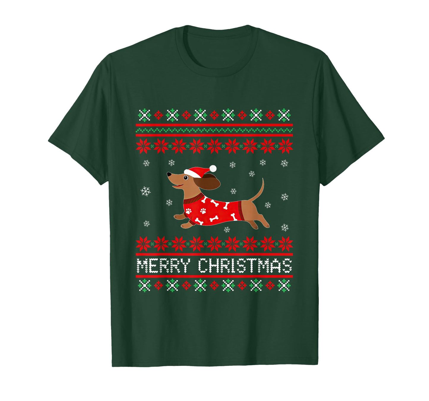 Merry Christmas Ugly Dachshund Dog Santa Hat Xmas Holiday T-Shirt