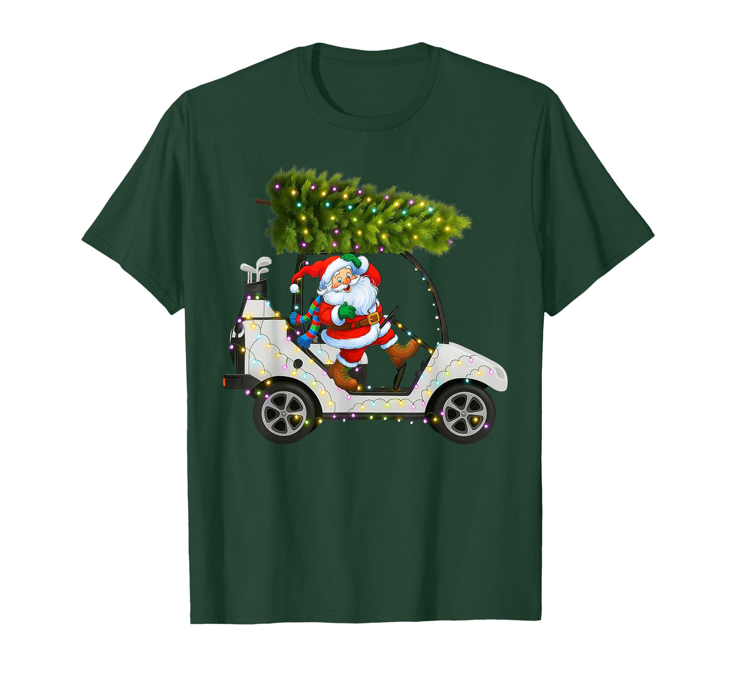 Santa Golf Cart Christmas Tree Lights Xmas Golfer Golfing T-Shirt