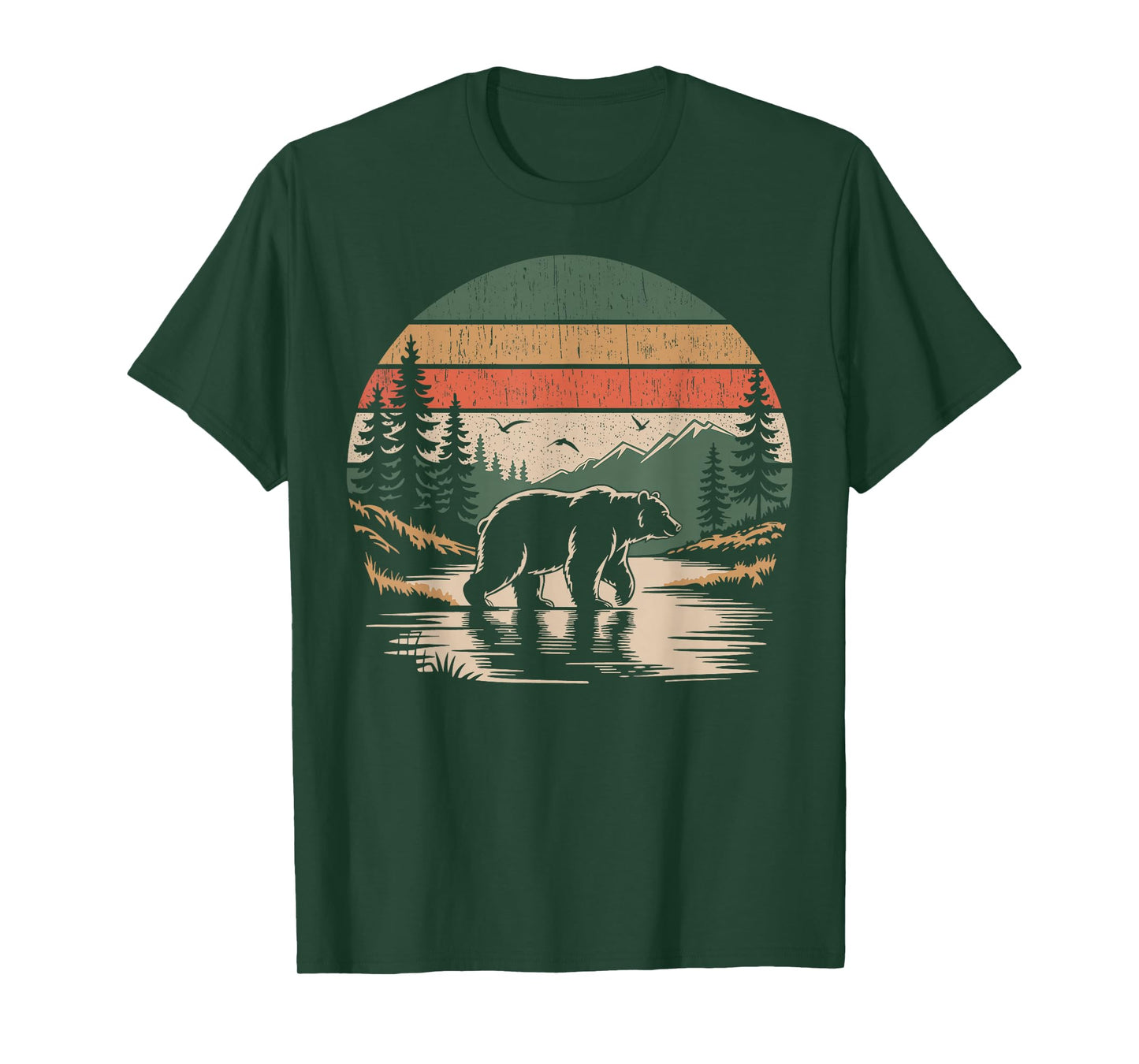 Retro Wilderness Bear Trees Wildlife Nature Vintage Forest T-Shirt