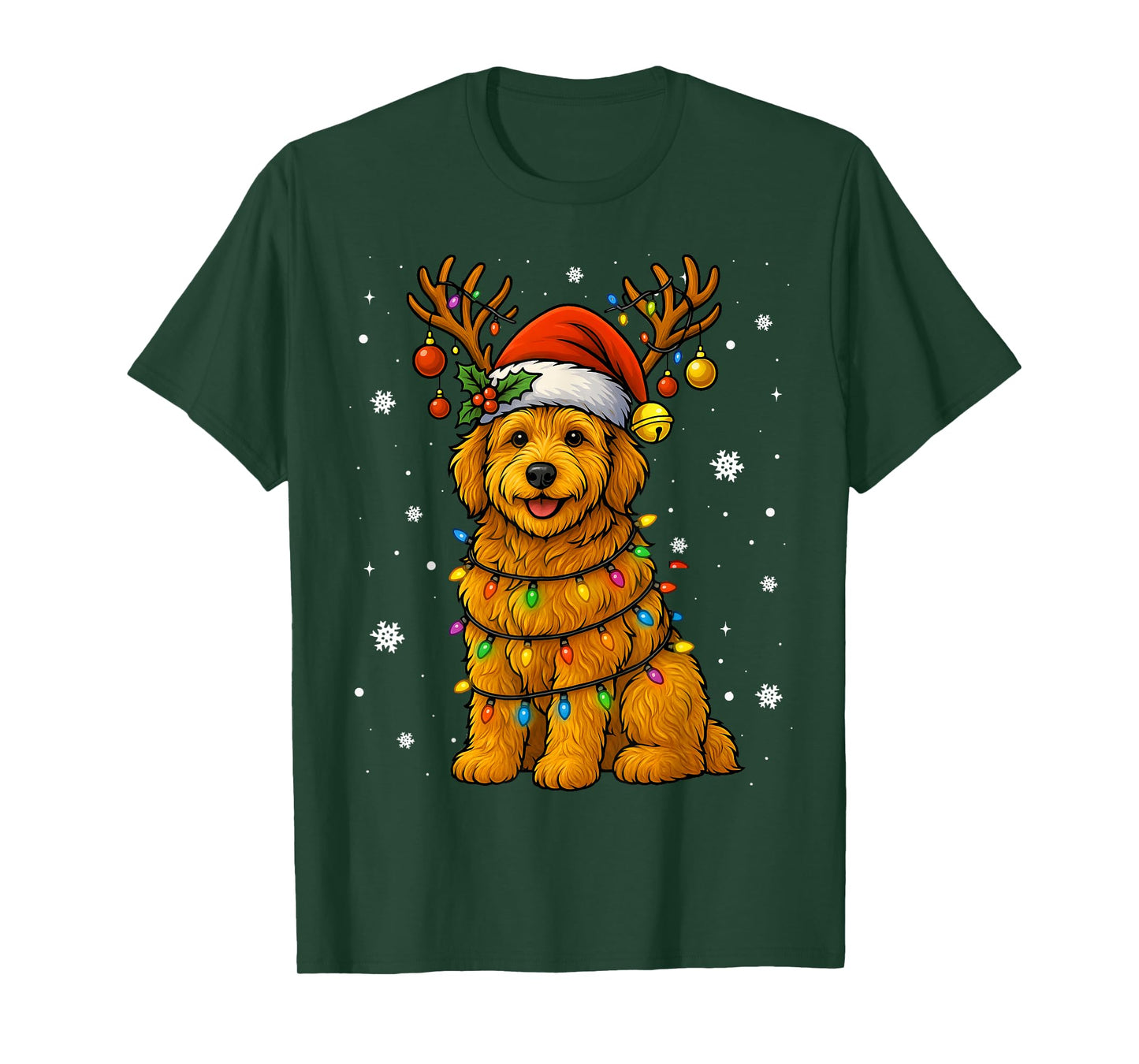 Goldendoodle Christmas Tee Reindeer Christmas Lights Pajamas T-Shirt