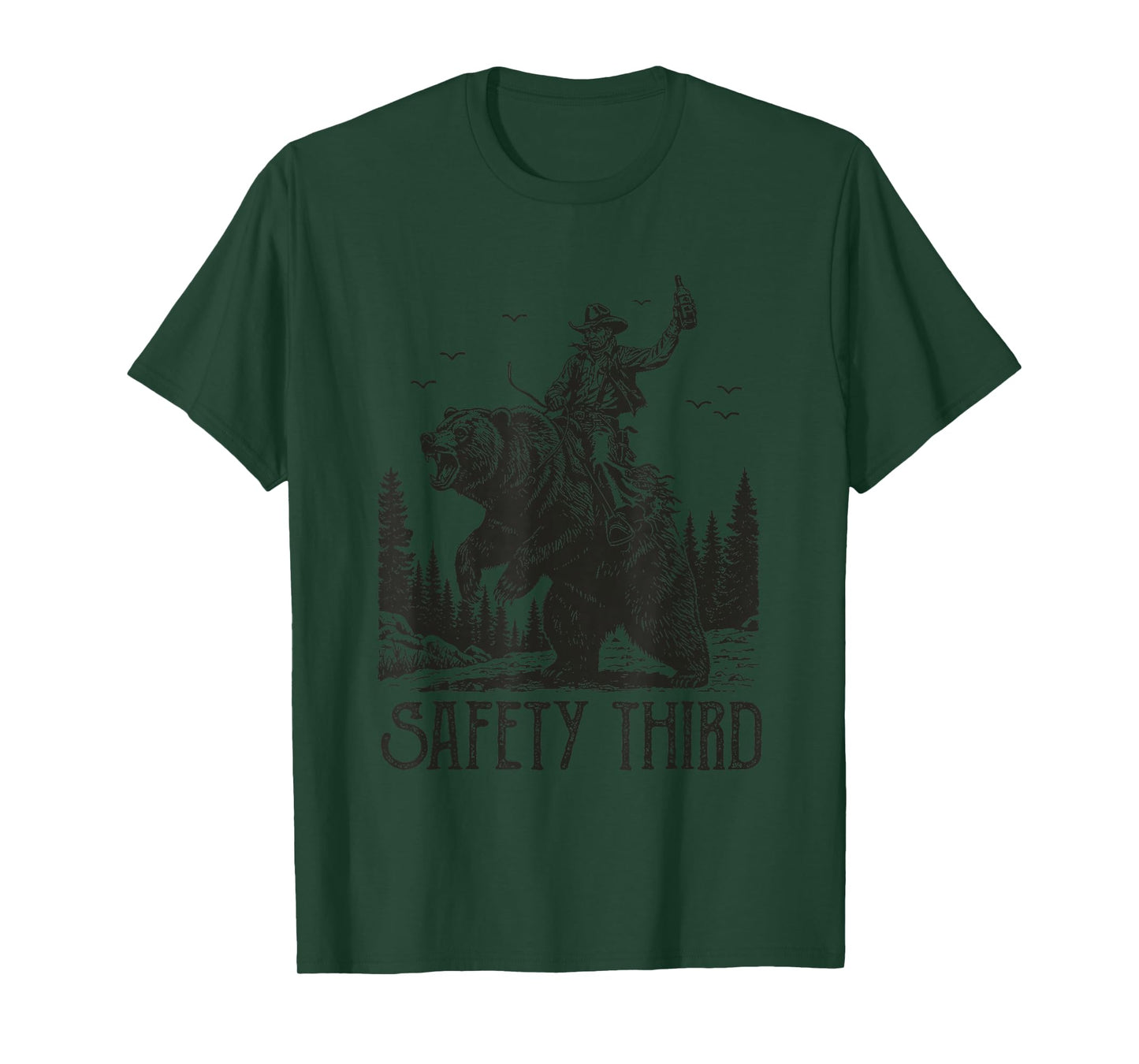 Safety Third Funny Cowboy Riding Bear Sarcastic Safety T-Shirt