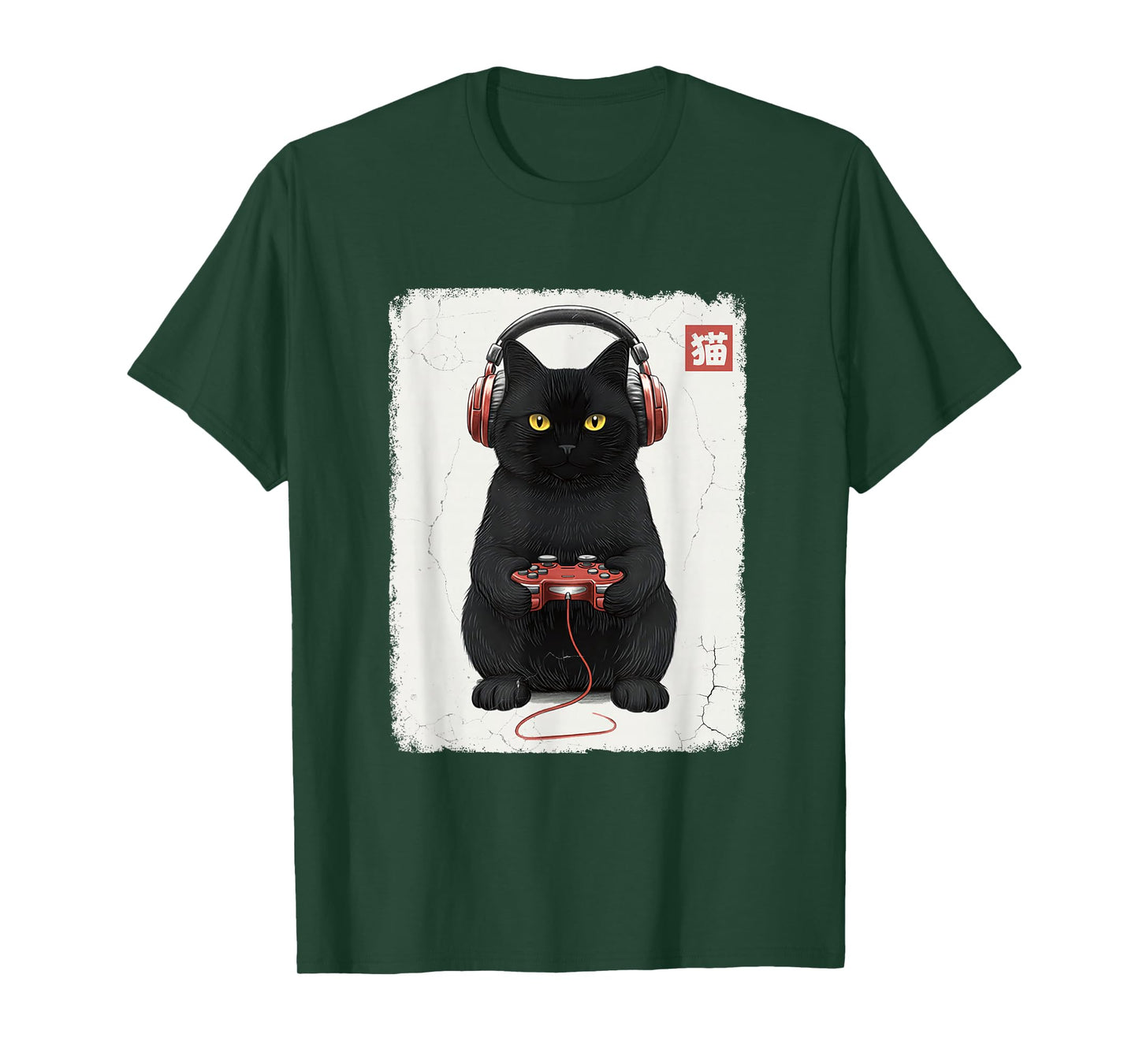Distressed Gamer Japanese Art Funny Cat Video Games Kitty T-Shirt