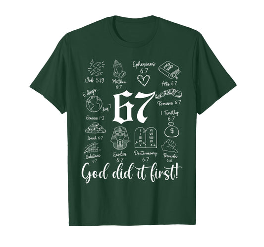 Vintage God Did It First 67 Six Seven Meme Christian Bible T-Shirt