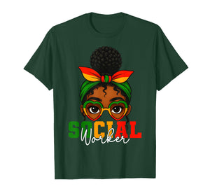 Social Worker Afro Girl Black History Month Flag Bandana T-Shirt