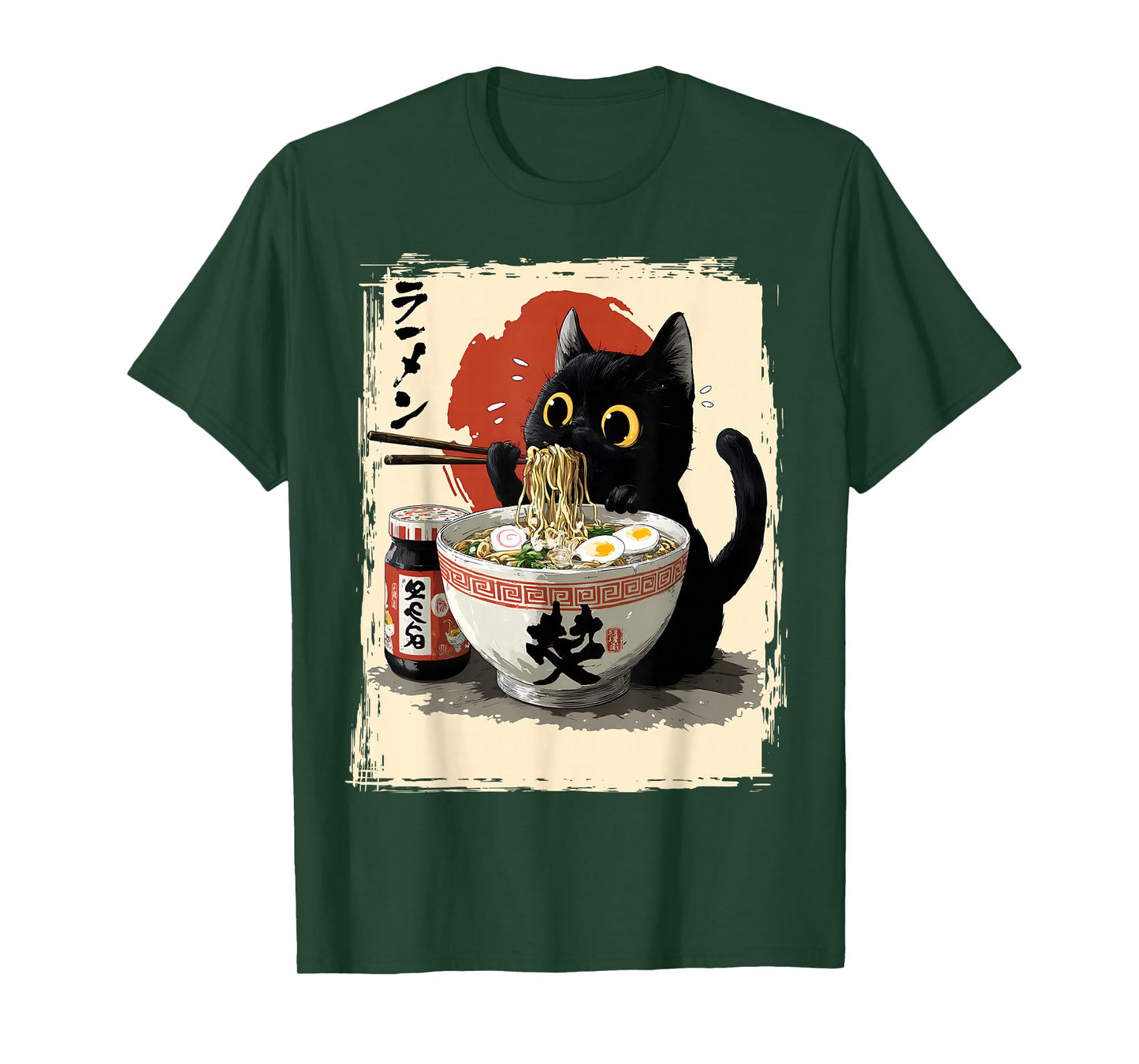 Cat Eating Ramen Funny Japanese Noodle T-Shirt