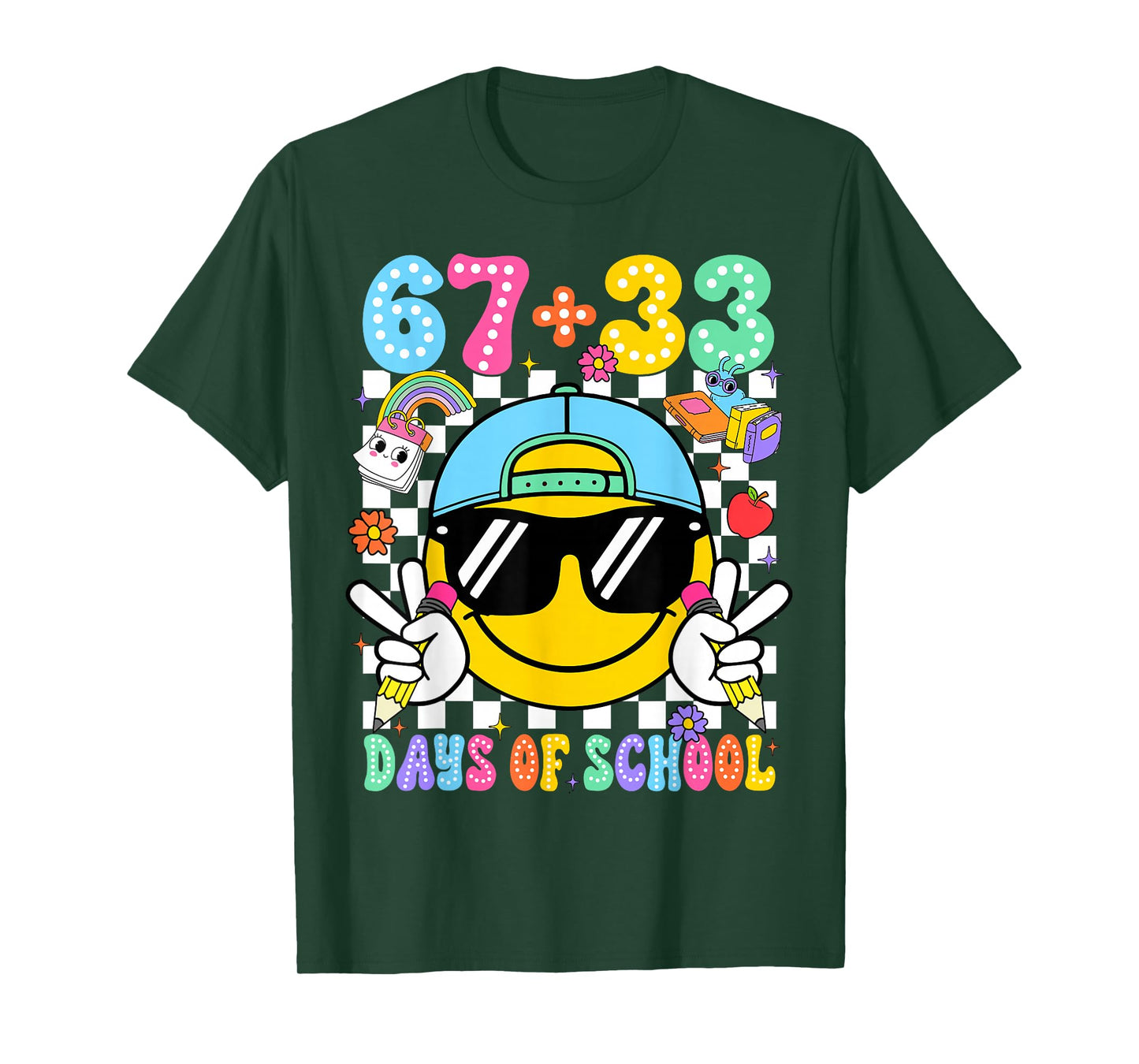 67 33 Days of School 100th Day Smile Face 100 Days Kid T-Shirt