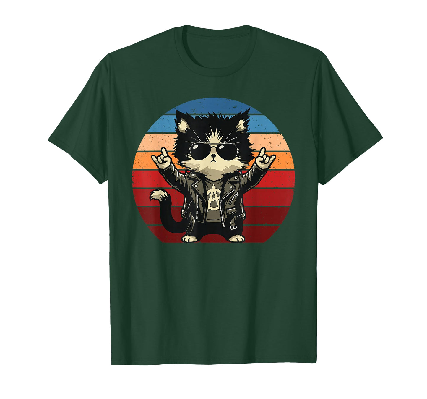 Retro Cat Rock Novelty Music Men Women Kids Funny Cat T-Shirt