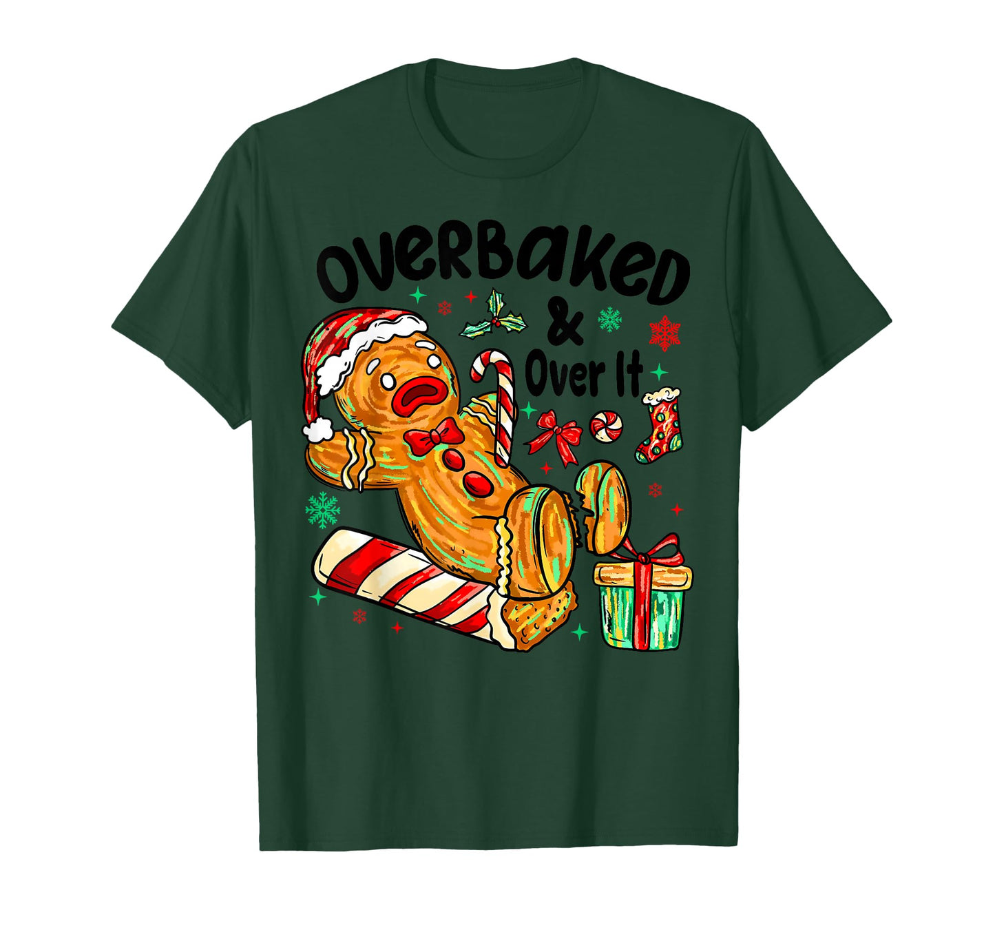 Retro Xmas Overbaked and Over It Funny Christmas Gingerbread T-Shirt