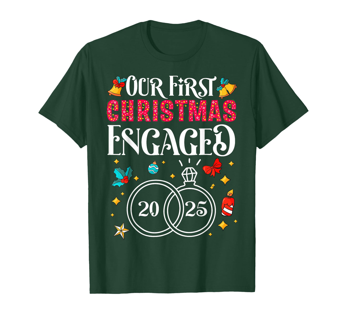 Our First Christmas Engaged 2025 Pajamas Couples Xmas Pajama T-Shirt