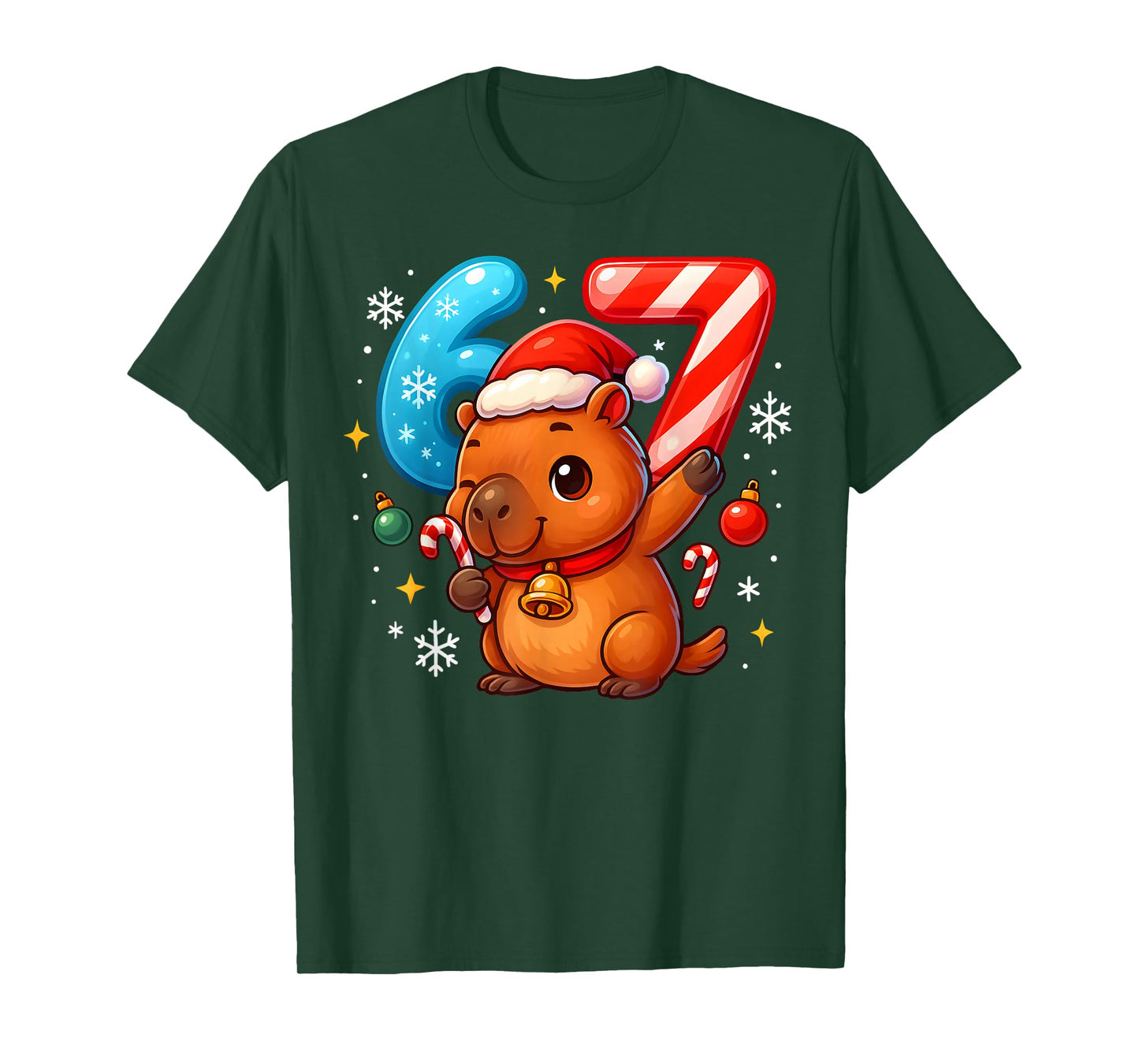 Christmas Capybara 67 Funny 6 7 Meme Girls Kids Boys Xmas T-Shirt