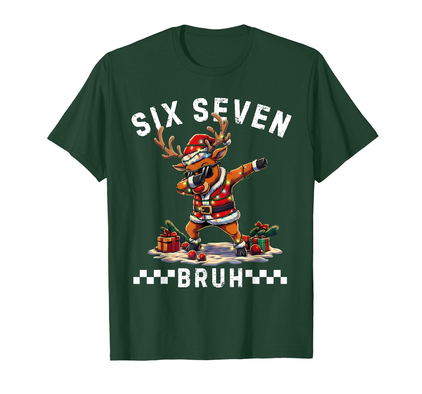 Funny 67 Christmas Six Seven Meme Dabbing Reindeer Boys T-Shirt