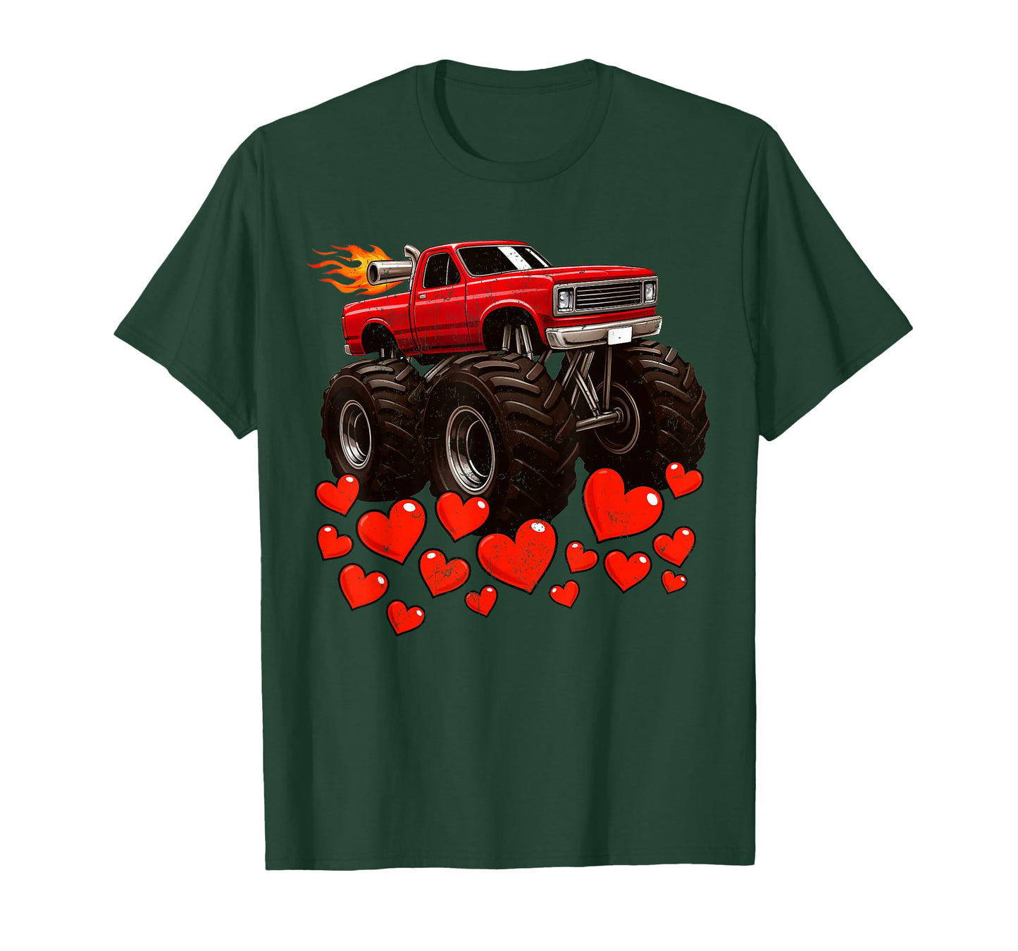 Retro Heart Monster Truck Valentine Outfit Men Boy Kid T-Shirt