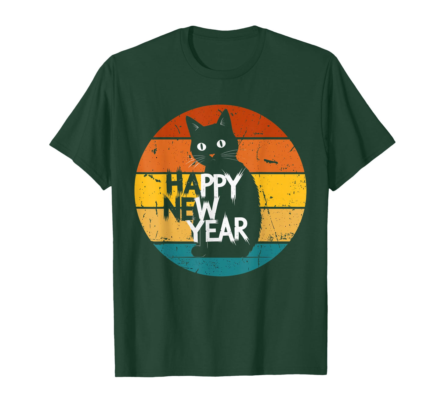 Happy New Year Cat Retro Sunset Cute Animal Shirt 2026 Party T-Shirt