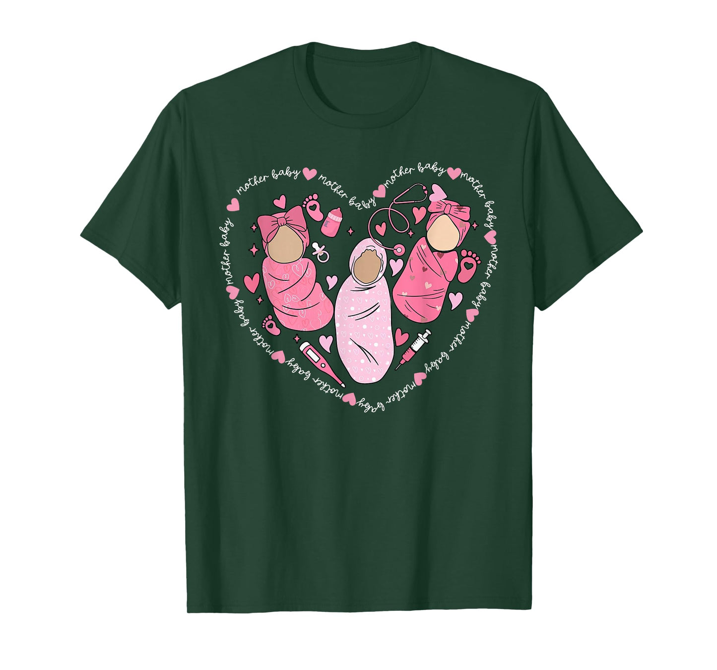 Mother Baby Nurse Heart Valentine Day MBU Postpartum Nurse T-Shirt