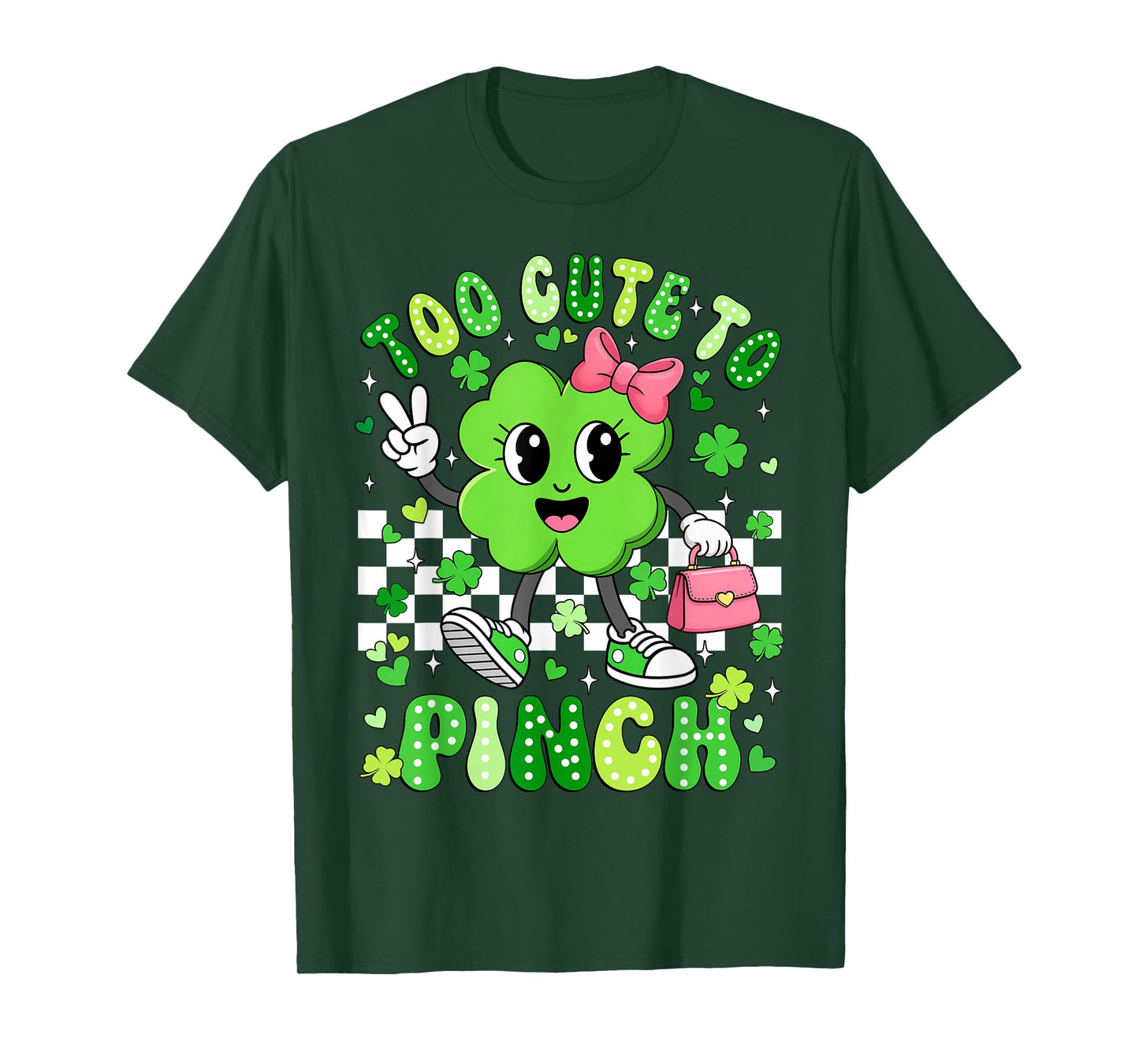 Too Cute to Pinch Groovy Shamrock St Patricks Day Girls Kids T-Shirt