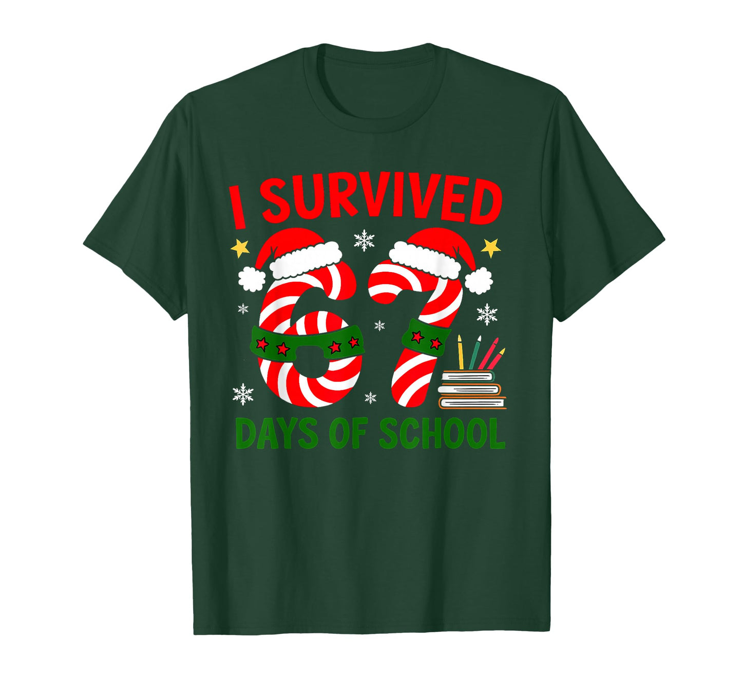 I Survived 67 Days of School Christmas Book Pencil T-Shirt