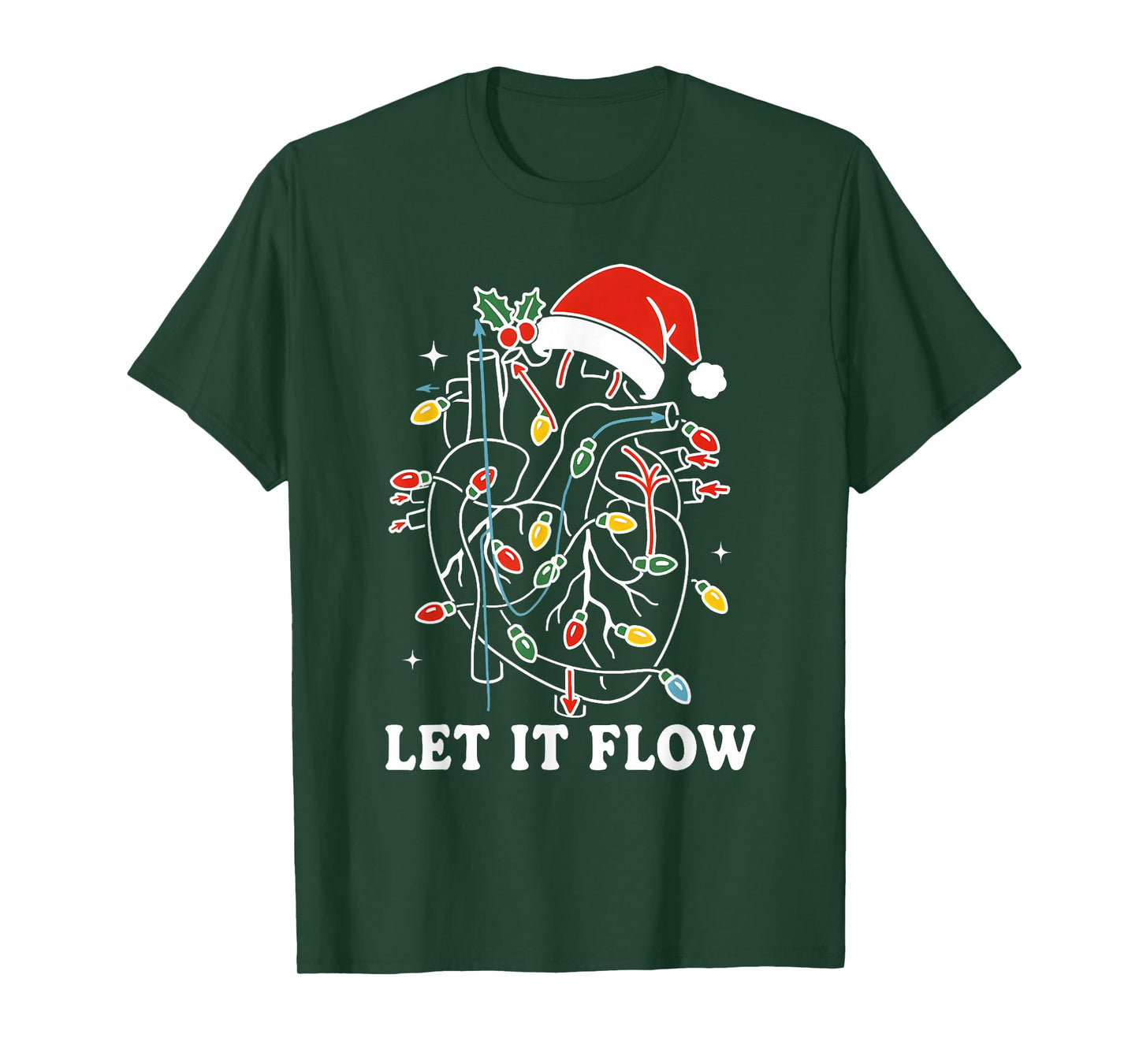Funny Let It Flow Anatomy Heart Cardiac Nurse Santa Hat Xmas T-Shirt